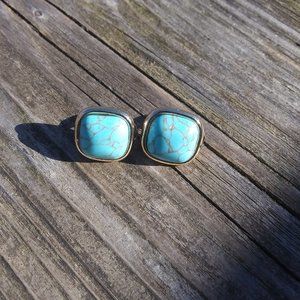 VTG MONET clip earrings faux turquoise stone in gold tone metal SOUTHWEST BOHO
